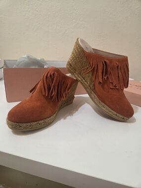 Gaimo Wedge Espadrille Mules with Fringe in Burnt Orange - Handmade